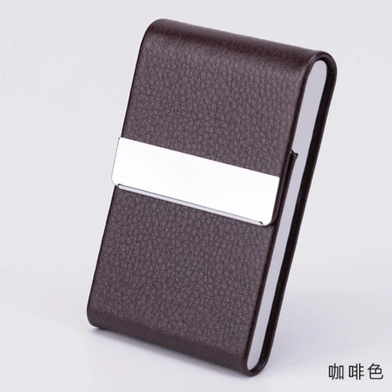 PU Leather & Metal Postcard Box Case with Magnetic Closure, Men's Business Card Holder - Pocket Card/Cigarette Organizer