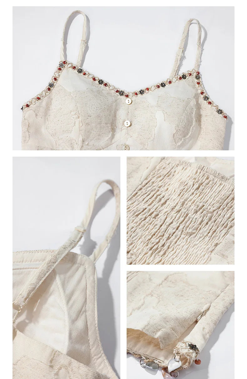 White Lace Three-Piece Set Spring Summer Slim Fit V-Neck Lace Cami Top High-Waisted A-Line Maxi Skirt Chic Red Fashion Shirt