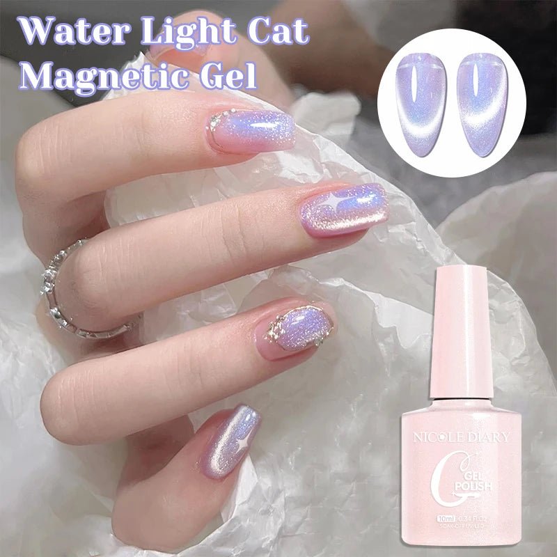 NICOLE DIARY Glass Beads Cat Magnetic Gel Nail Polish Spring Summer Gel Nail Sparkly Gel Varnish Soak off Nail Manicure Art