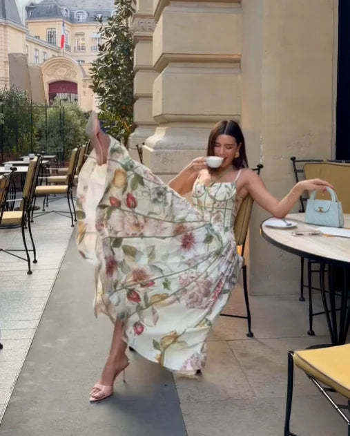 Women's Printed Sleeveless Halter Dress Waist-Closed A-Line Lady Elegant Dresses 2026 Spring Summer Fashion Female Vacation Robe