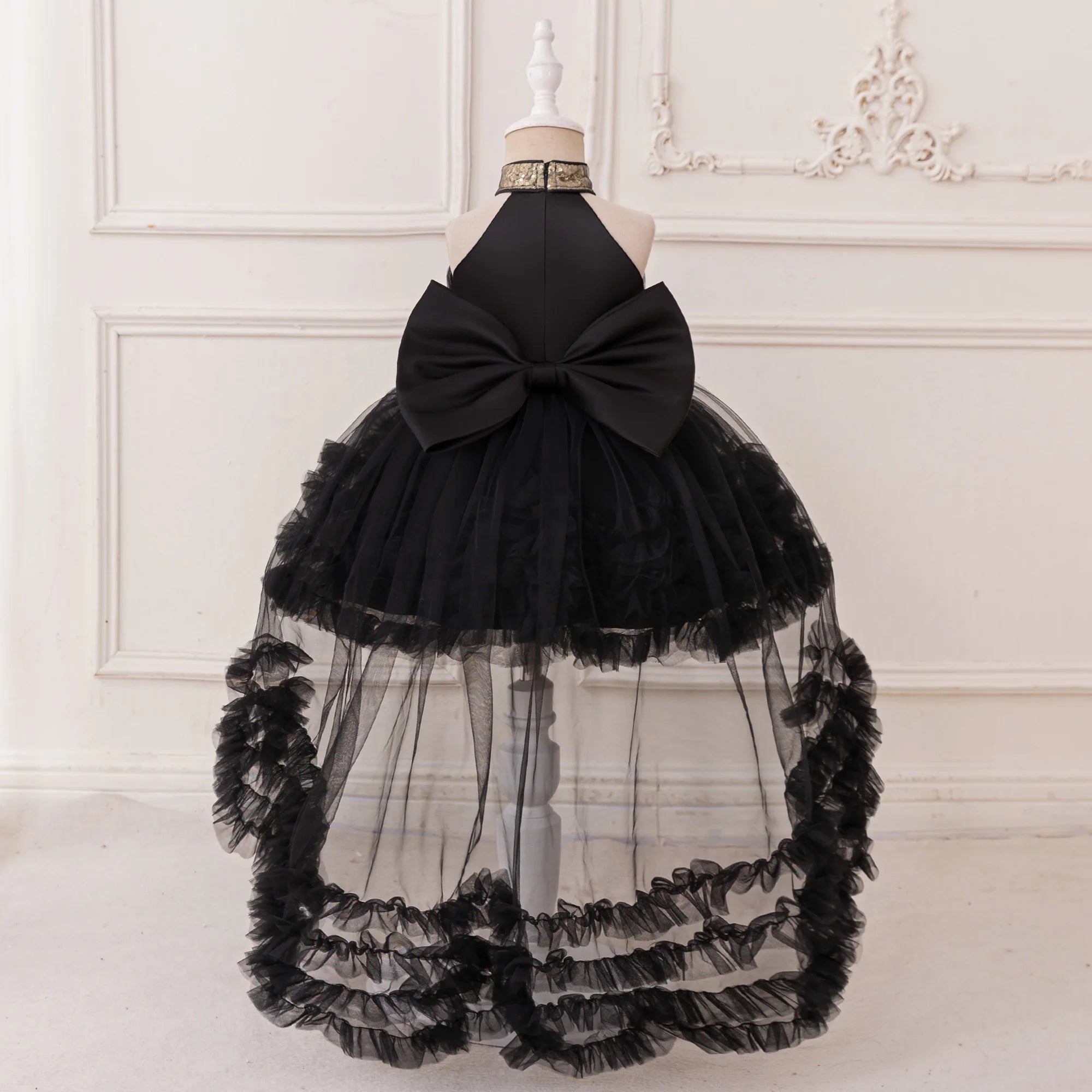 Trailing Big Bow Party Baby Girls Dresses Sequin Baptism Bridesmaid Costume Toddler Birthday Princess Dress Wedding Evening Gown