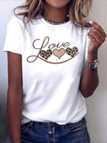 Leopard Heart Print Tshirt Women Sleeve Crew Neck Casual Top for Spring Summer Trendy Choice Harajuku Sleeve Aesthetic Clothes