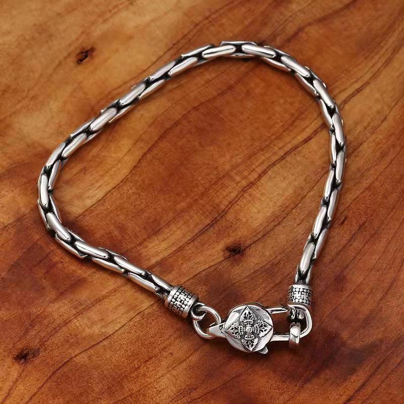 New Silver Color Male Personality Six Character True Words Diamond pestle hemp rope bracelet Thai retro trendy style chain
