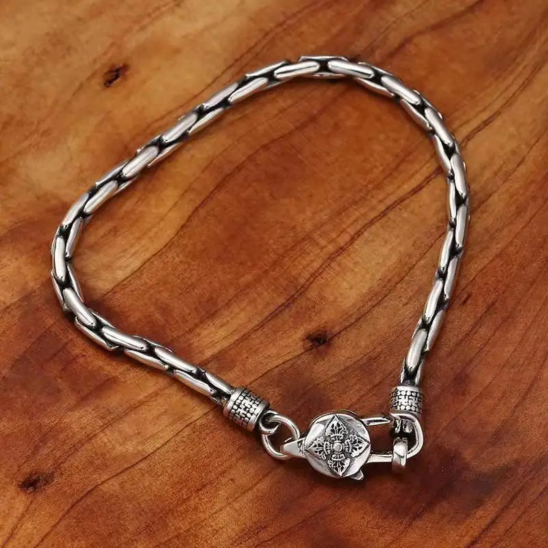 New Silver Color Male Personality Six Character True Words Diamond pestle hemp rope bracelet Thai retro trendy style chain