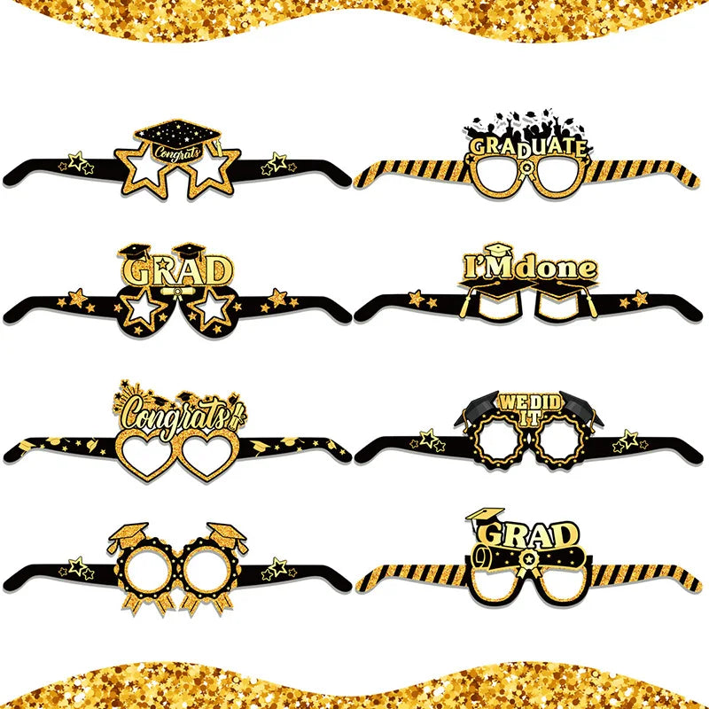 8pcs Graduation Party Decorations 2025 Paper Glitter Glasses Happy Graduation Grad Photo Booth Props Party Graduation Gifts