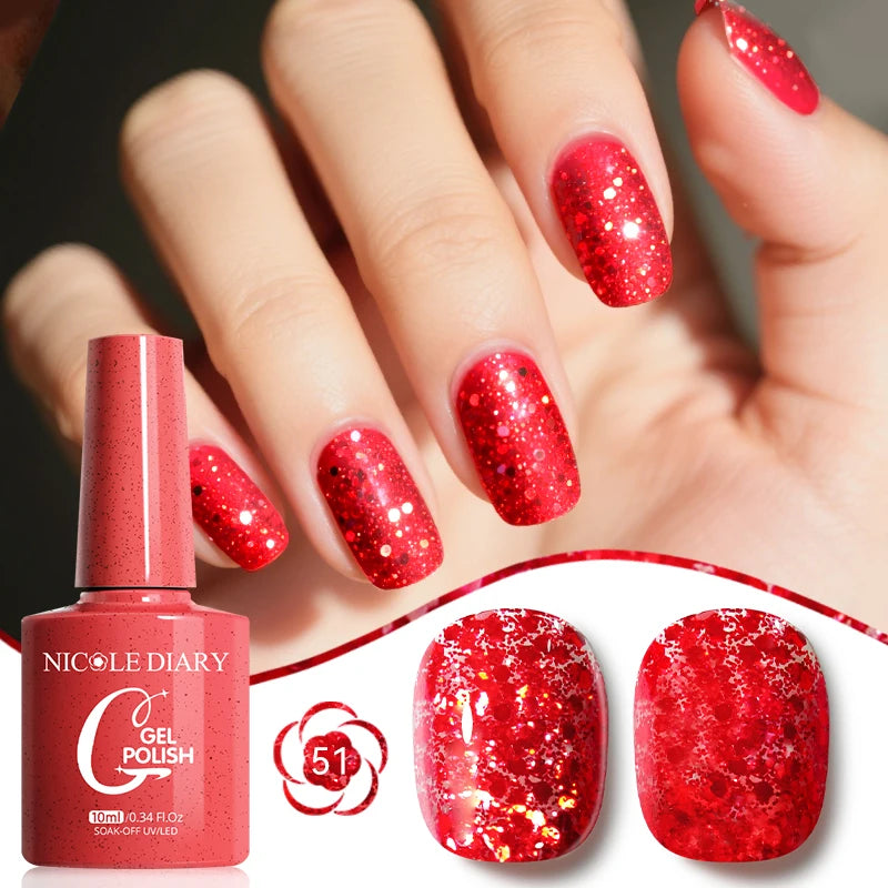 NICOLE DIARY Glass Beads Cat Magnetic Gel Nail Polish Spring Summer Gel Nail Sparkly Gel Varnish Soak off Nail Manicure Art