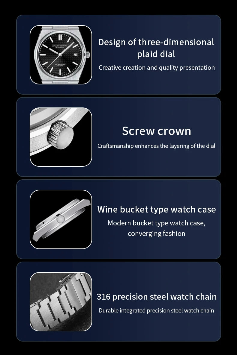 Specht&Sohne New Arrivals Men's Watch Miyota 8215 Automatic Mechanical Watches Stainless Steel 50M Waterproof Relogio Masculino