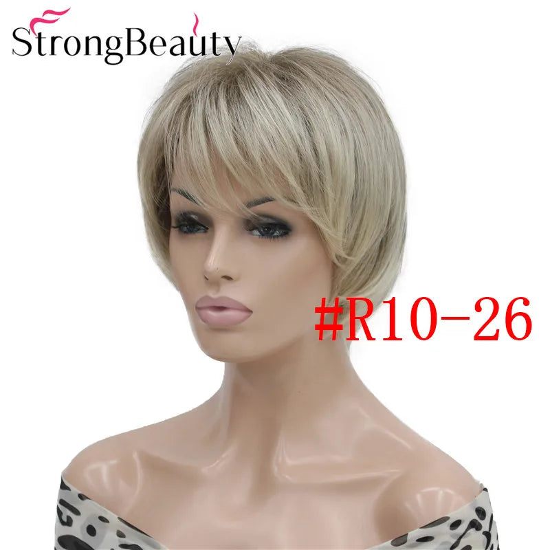 شعر مستعار StrongBeauty قصير ومستقيم من الألياف الصناعية الناعمة للسيدات متوفر بألوان عديدة