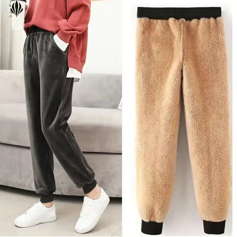 Women's Thiened Fce Lined Velvet Sport Pants High Waist Harlan Casual Sweatpants Autumn Winter Warm Loose Slimming Trendy