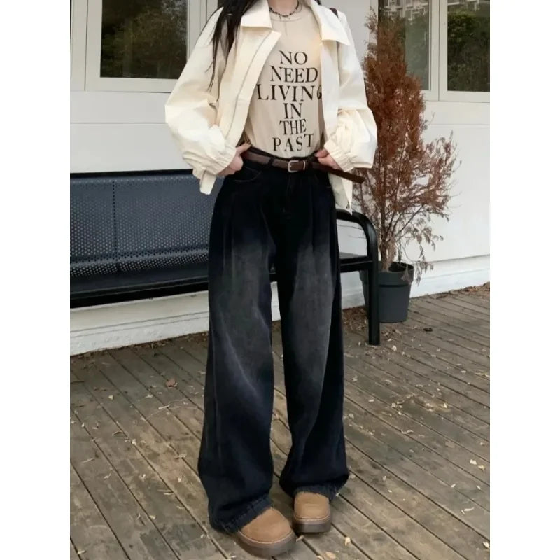 ZOENOVA Early 2024 Baggy Retro Jean Woman Nostalgic Loose Wide Leg Jeans White Pants Women Fashion Korean Pantalones De Mujer