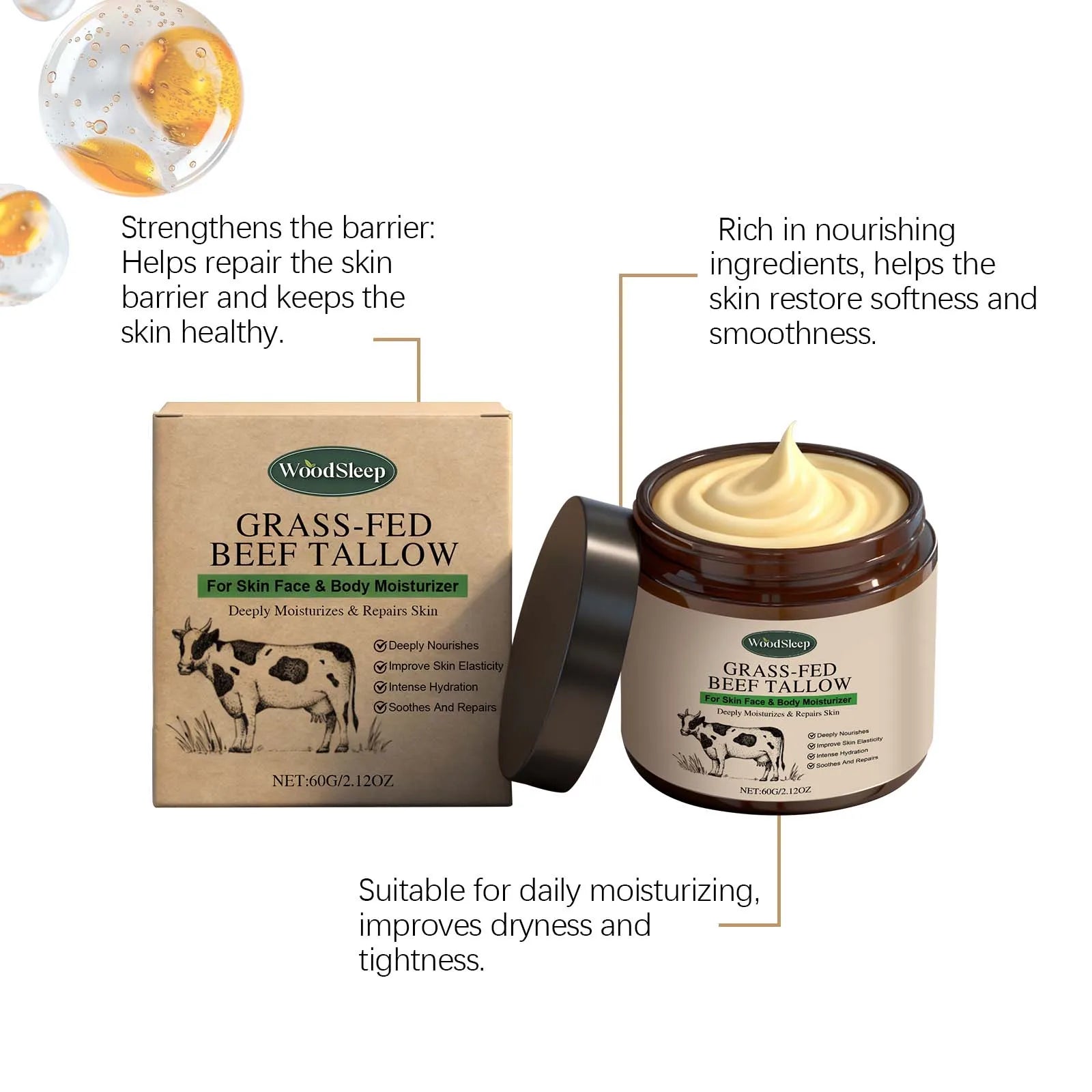 Face Body Massage Tallow Balm Natural Whipped Hydrating Lotion Brightening Skin Oil Control Shrink Pores Firming Lifting Cream
