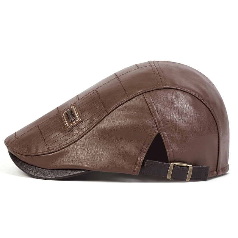 Men Retro Pu Leather Newsboy Caps JAMONT labeling British Painters Hats Spring Autumn Side Adjustable Flat Cap Hip Hop Berets