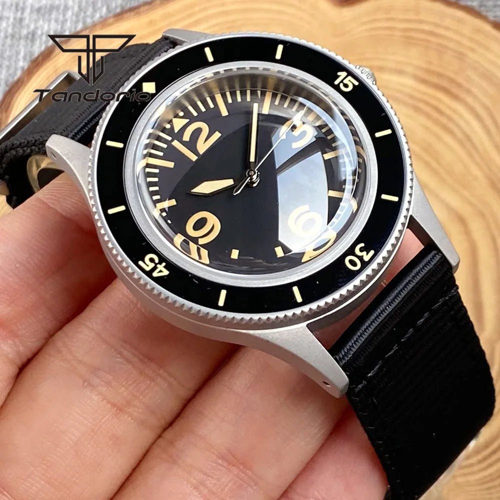 Tandorio Mechanical 40mm 50-Fathoms Style Men Watch Miyota8215/PT5000 Movt Domed Sapphire Glass Waterproof Wristwatch Luminous