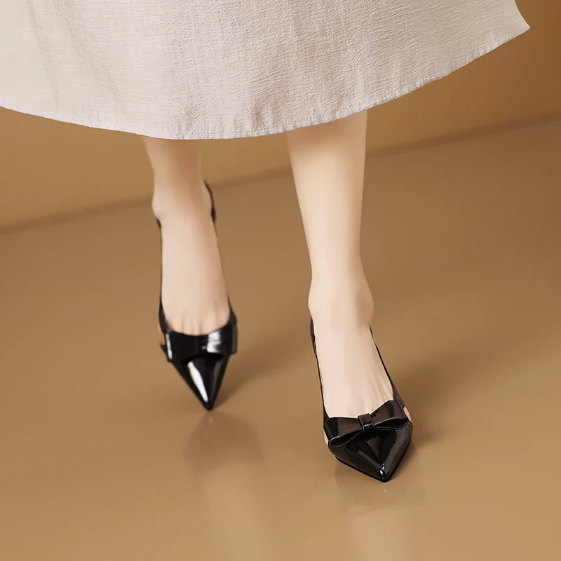 【JOCHEBED HU】Full Genuine Leather Pointed Toe Women Summer Street Wear Stiletto Heels Office Lady Gorgeous Pumps 33-43