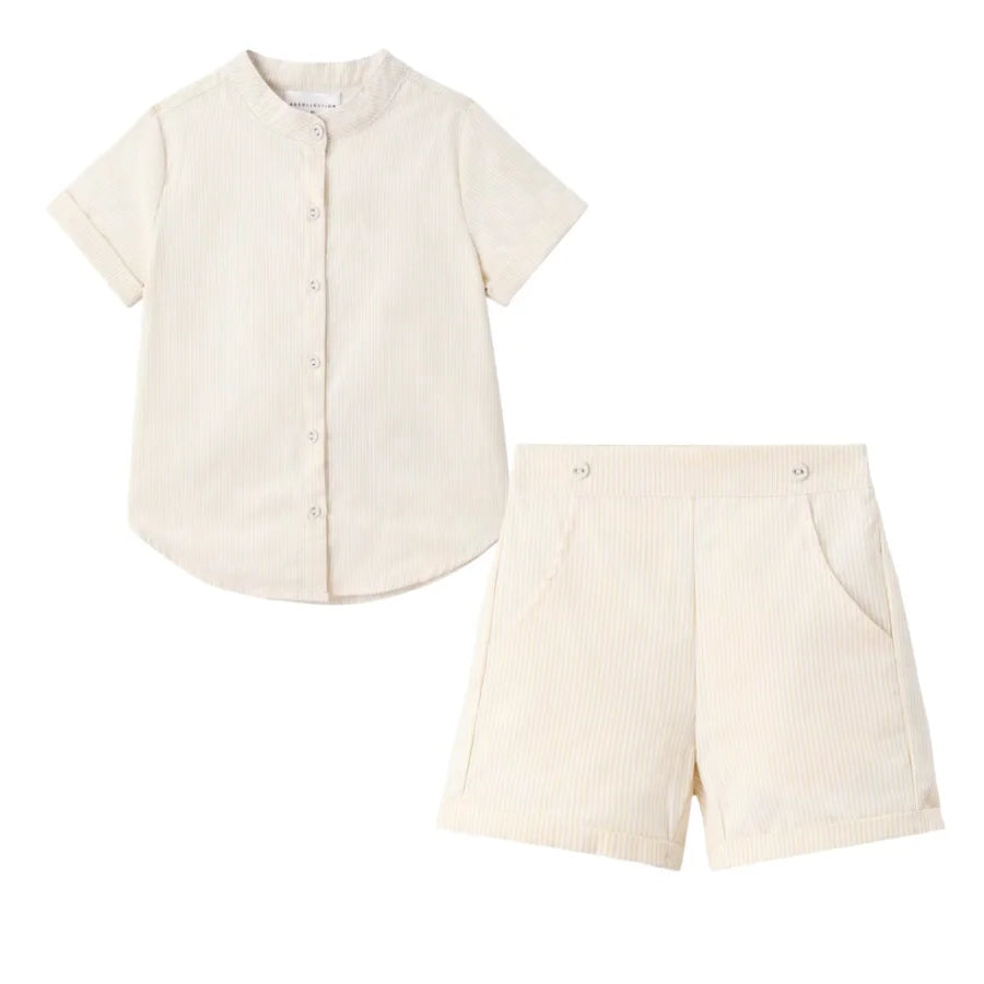 AS SS26 meadow collection pale yellow floral shabbos girls smocking dress pinstripe boys familly match clothes