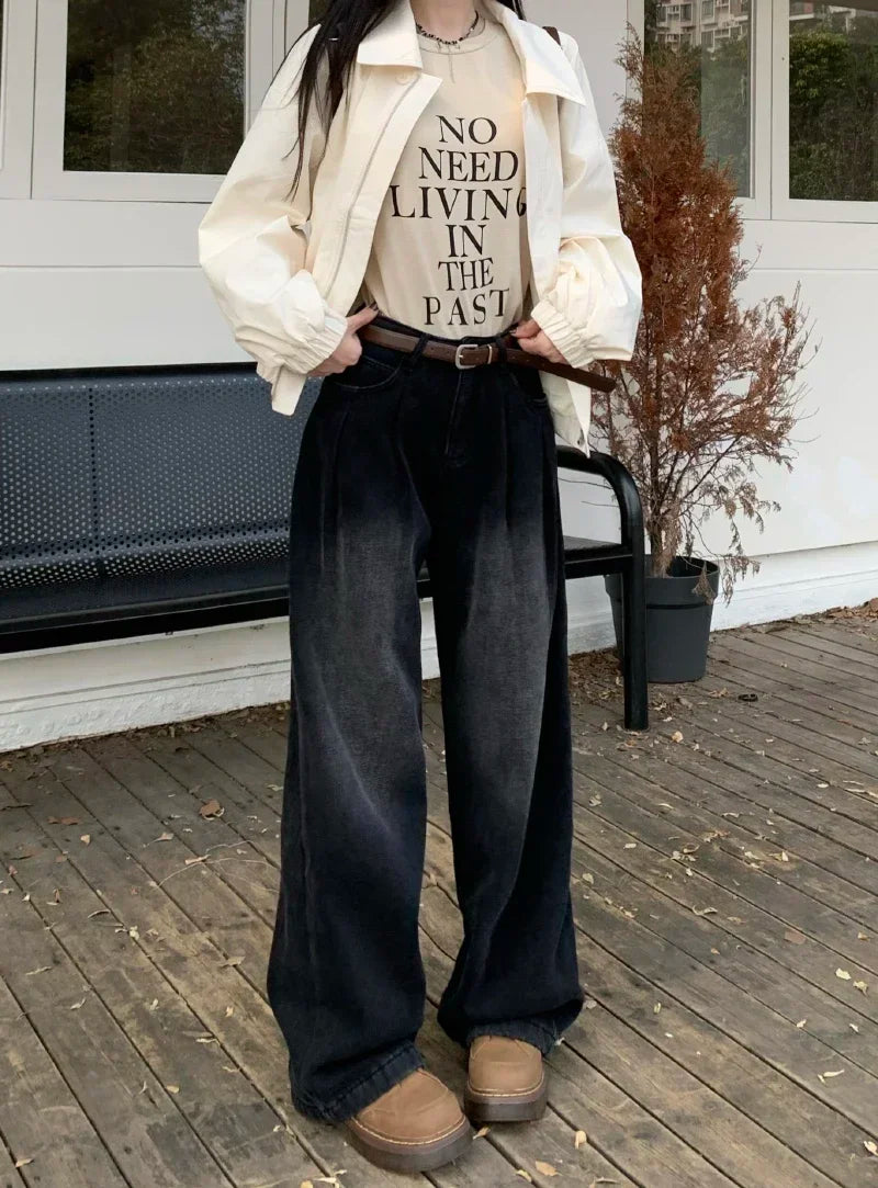 ZOENOVA Early 2024 Baggy Retro Jean Woman Nostalgic Loose Wide Leg Jeans White Pants Women Fashion Korean Pantalones De Mujer