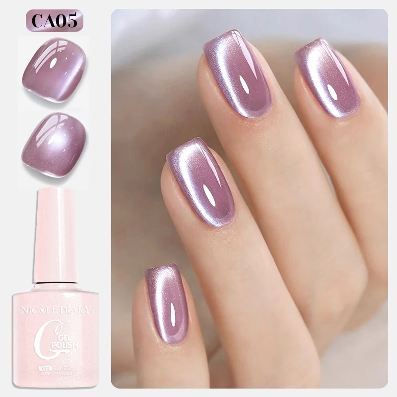 NICOLE DIARY Glass Beads Cat Magnetic Gel Nail Polish Spring Summer Gel Nail Sparkly Gel Varnish Soak off Nail Manicure Art