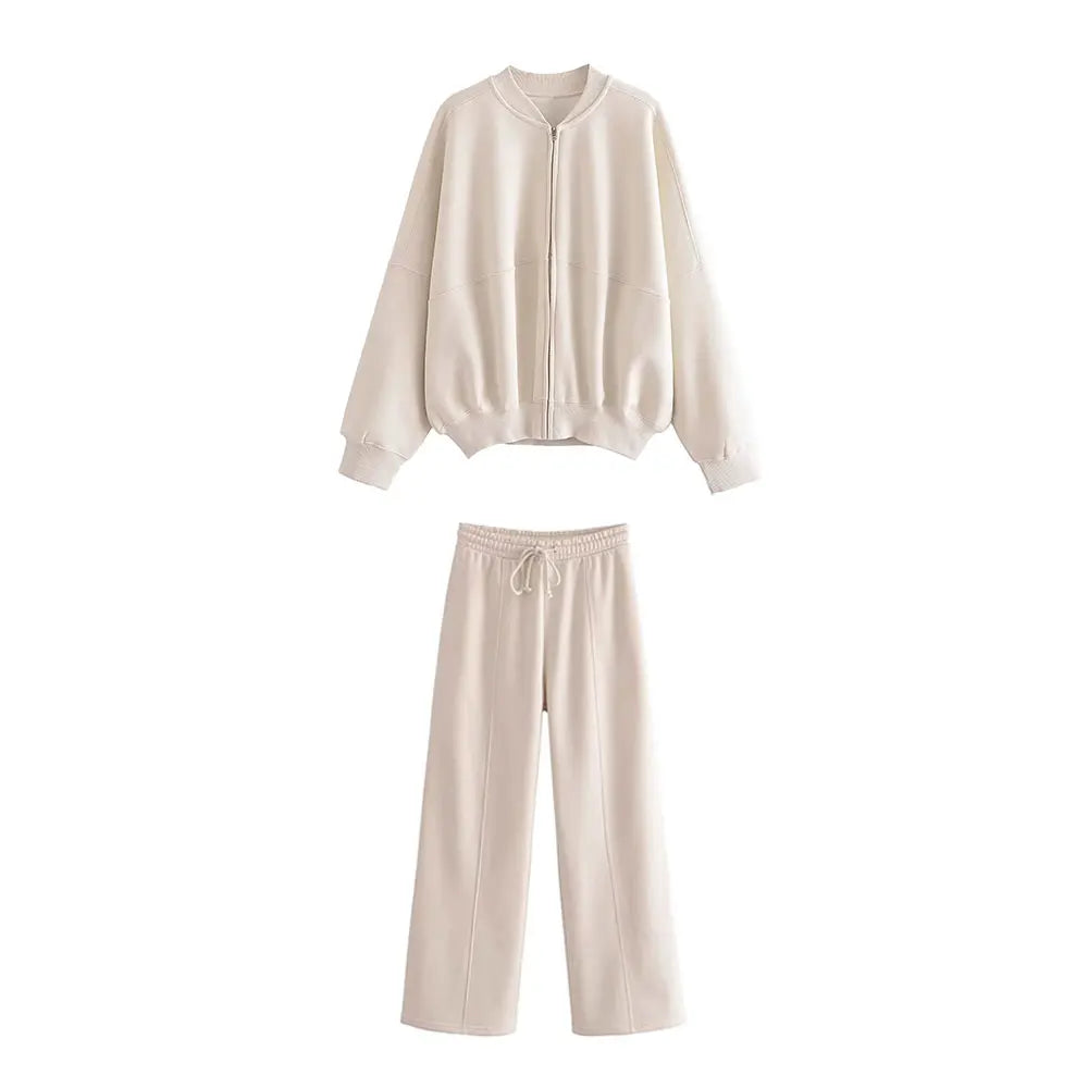 HH Women's Winter Warm Fleece Lined Zipper Jacket Sweatshirt Set Fashionable Stretch High Waist Women's Pants 2-piece Set