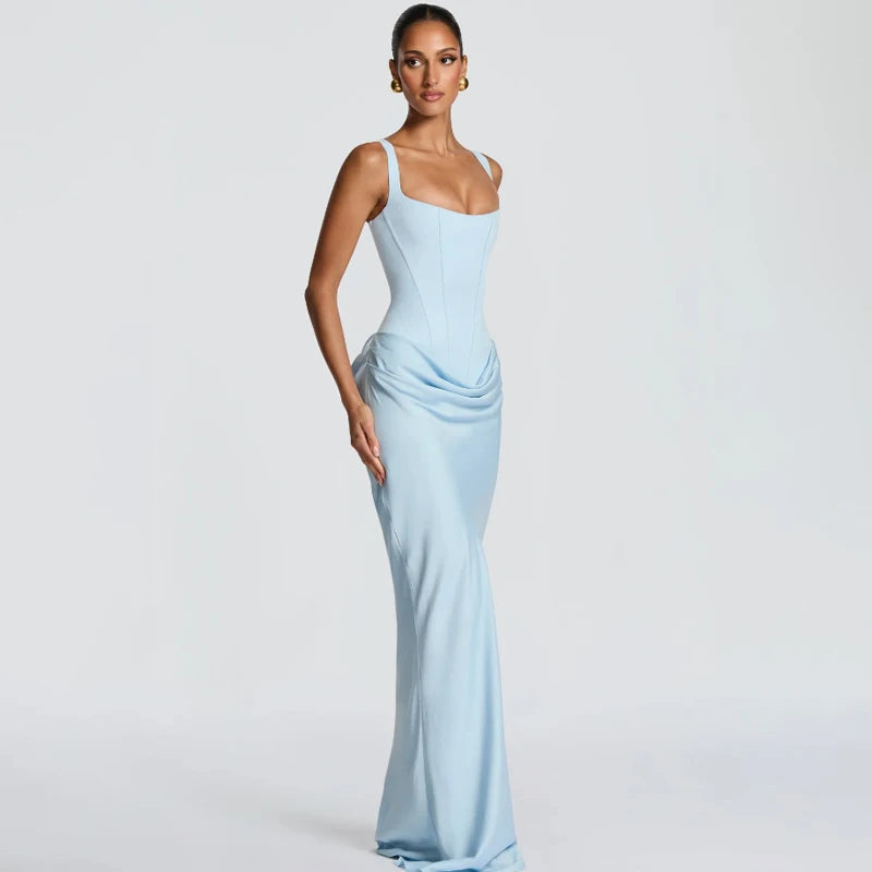 Yellow Strapless Pleated Dress Women Elegant Sexy Sleeveless Waist Cinching Split Maxi Gowns 2026 Lady New Evening Party Dresses