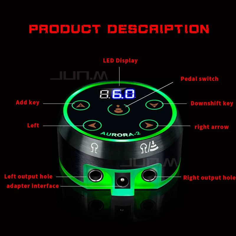 Professional Mini AURORA LCD Tattoo Power Supply With Adaptor for Coil & Rotary Tattoo Gun Machines