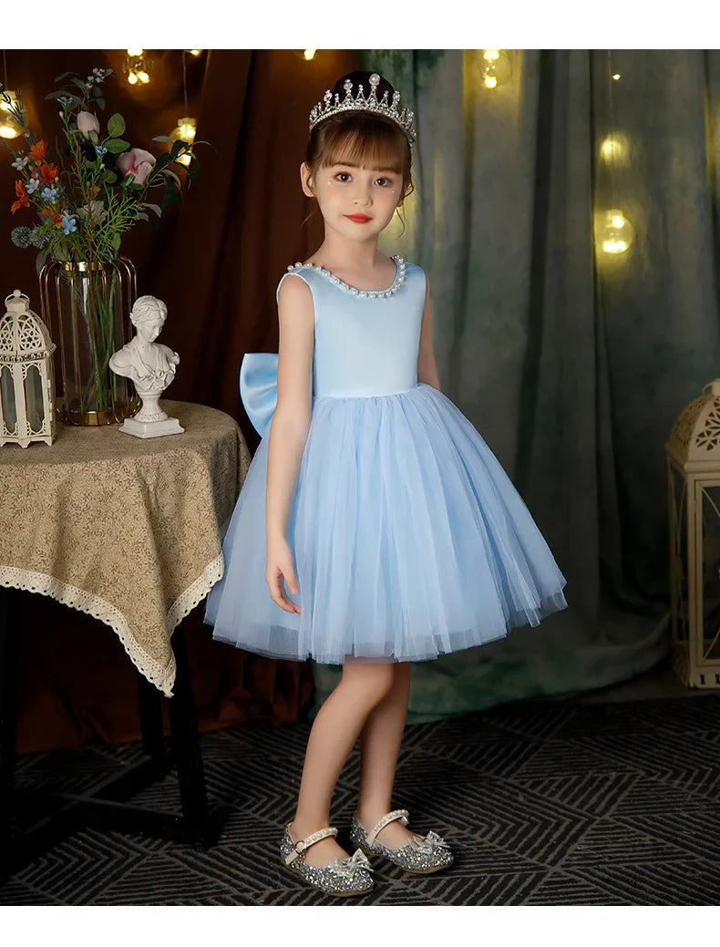 New Girls Princess Dress Summer Tulle Big Bow Girls Wedding Dress Piano Performance Costume Host Costume 2-10 Years Kids Clothes