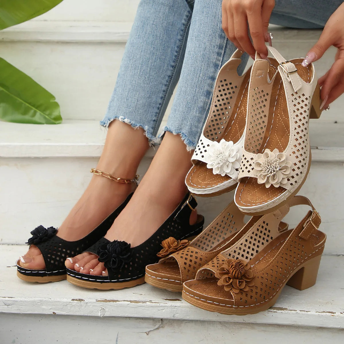 Women's Sandals 2026 New Summer Classic Retro Slip-on Comfortable High Heels Breathable Non-slip Light Sandals for Women Mujer