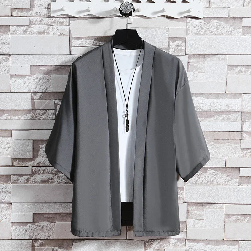 Japanese Costume Shirt Men Summer Kimono Harajuku Style Tops Coat Japan Haori Short Sleeve Traditional Loose Casual Shirt Yukata