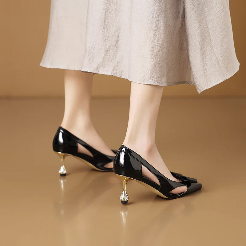 【JOCHEBED HU】Full Genuine Leather Pointed Toe Women Summer Street Wear Stiletto Heels Office Lady Gorgeous Pumps 33-43