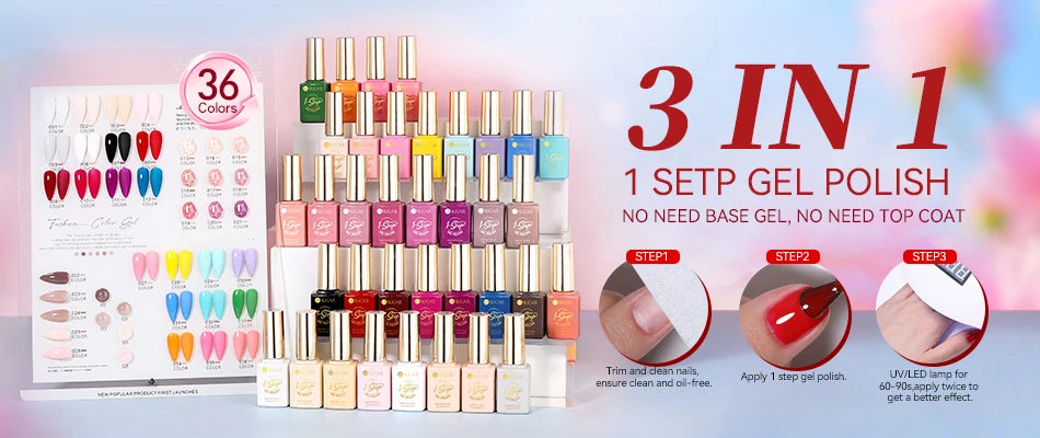 UR SUGAR 1-step Gel Polish 12ML Glitter Nail Spring Summer White Nude Pink Gel Nail Polish 3 IN 1 No Need Base Gel and Top Coat