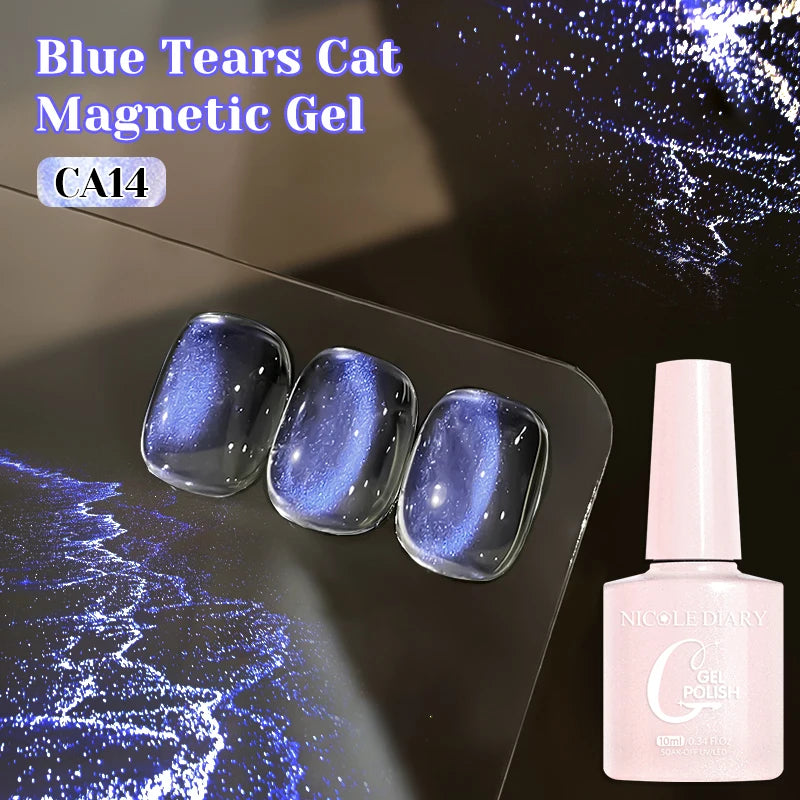 NICOLE DIARY Glass Beads Cat Magnetic Gel Nail Polish Spring Summer Gel Nail Sparkly Gel Varnish Soak off Nail Manicure Art