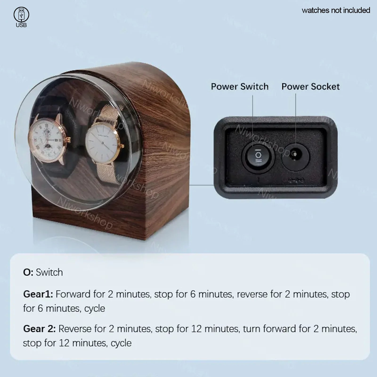 1pc Niworkshop Automatic Watch Winder, 2 Slots Watch Storage Case with Quiet Motor, Soft Pillows for Men's And Women's Watches