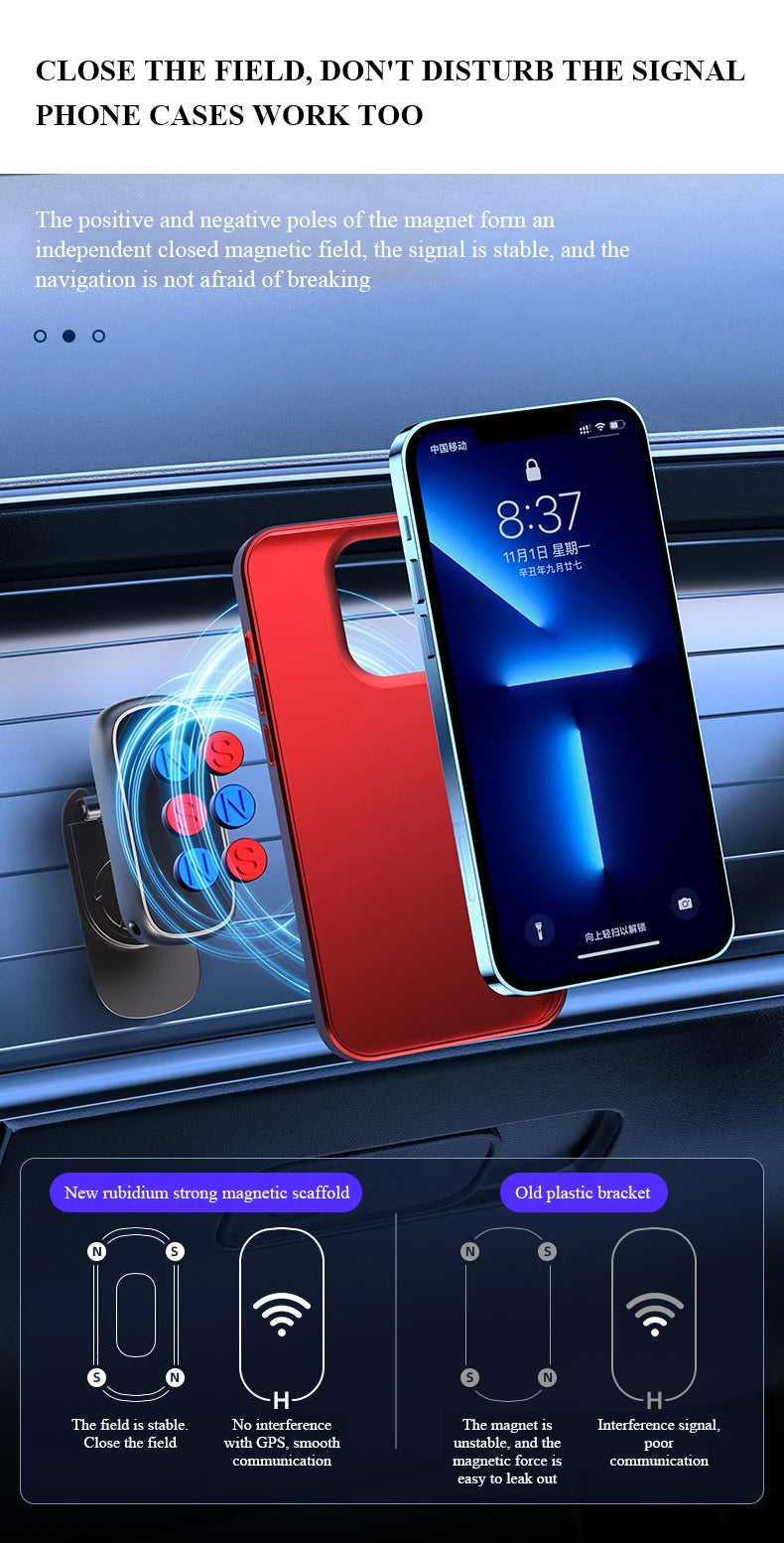 Magnetic Car Mount All-Metal Strongest Magnet Foldable Phone Holder for Car Dashboard Tesla Phone Mount For iPhone