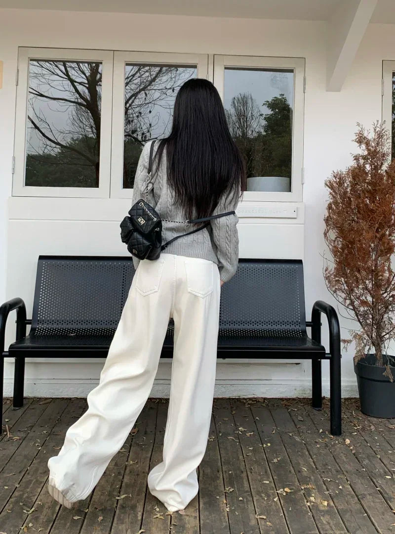 ZOENOVA Early 2024 Baggy Retro Jean Woman Nostalgic Loose Wide Leg Jeans White Pants Women Fashion Korean Pantalones De Mujer