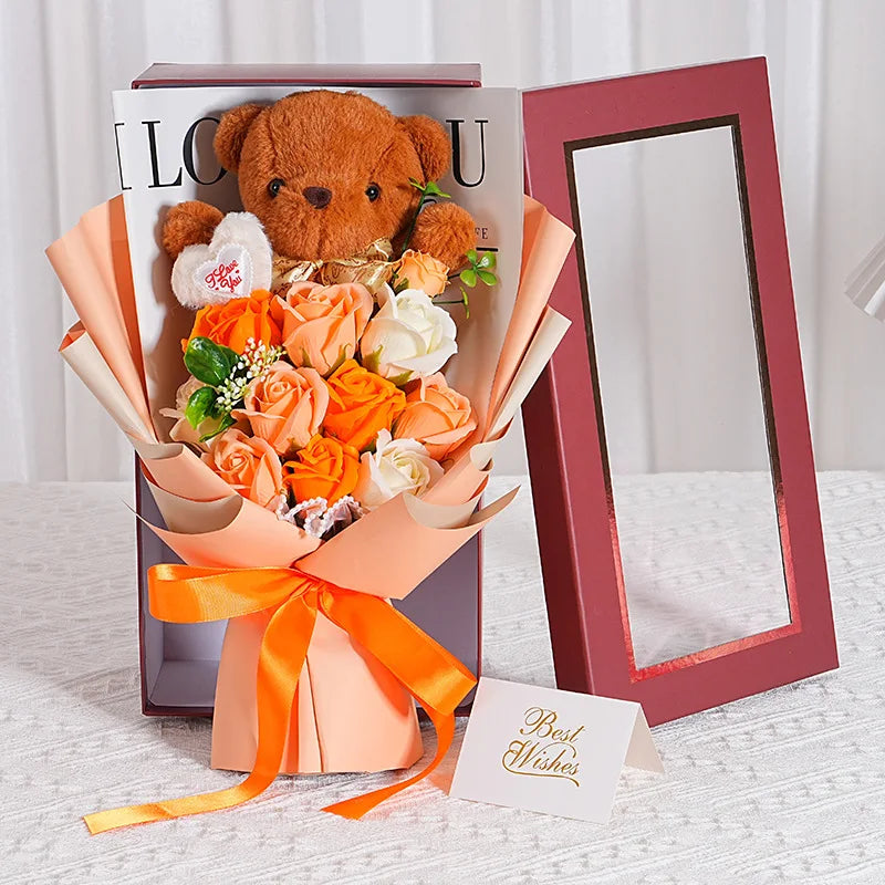 Eternal Rose Soap Bouquet, Teddy Bear Gift Box, Valentine's Day & Graduation Season New Arrivals, Artificial Flower Bouquet