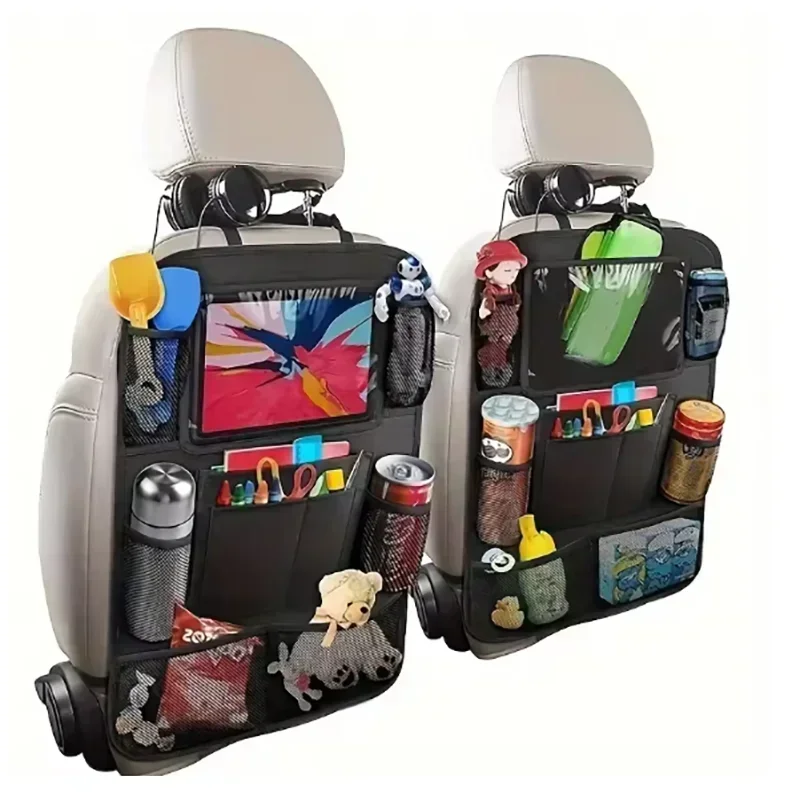 Car Back Seat Organizer with Touch Screen Tablet Holder Automatic Storage Pocket Protector for Travel