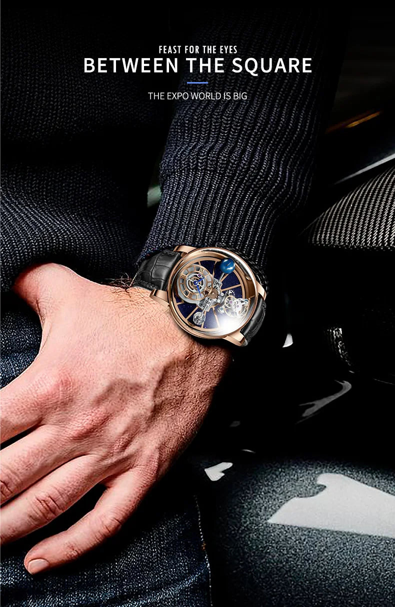 PINDU Design Watches Man Starry Sky Watch For Men Quartz Wristwatches Clock Earth Theme Design Man Watch Celestial Body Series