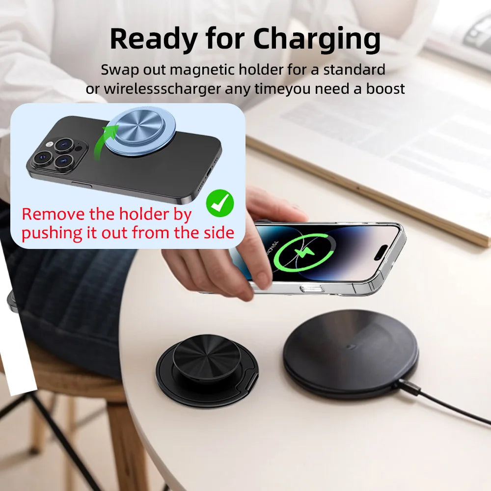 Grippopso Magnetic Suction Phone Mount Built-in Mirror Socket for MagSafe Grip Holder, Adjustable Cell Phone Stand for Desk