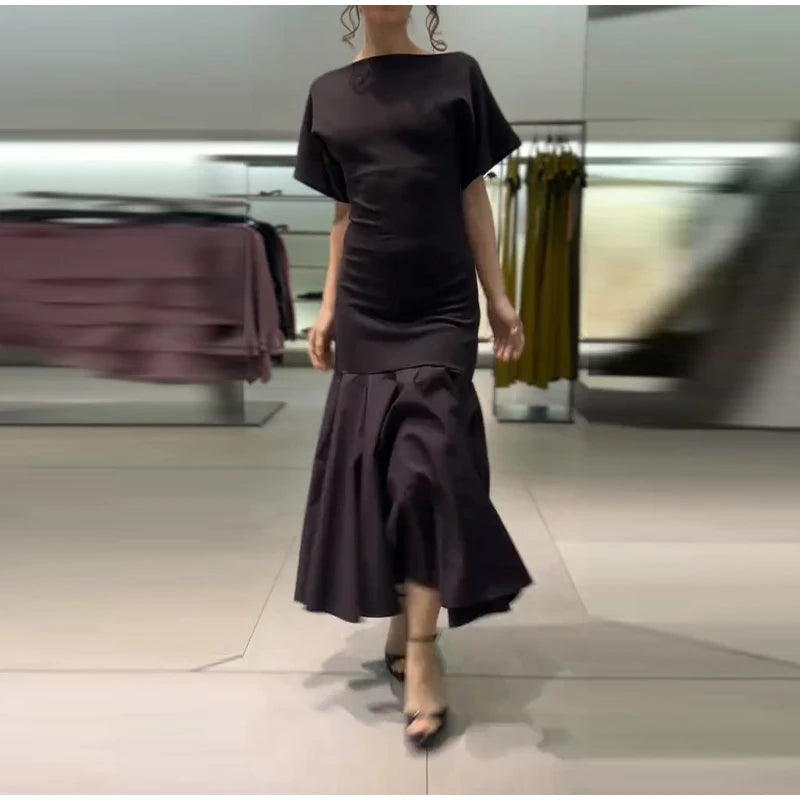 Elegant Women Patchwork Long Dress Short Sleeve O Neck Button A-Line Dresses Spring Summer Vintage Beach Vacation Casual Robes