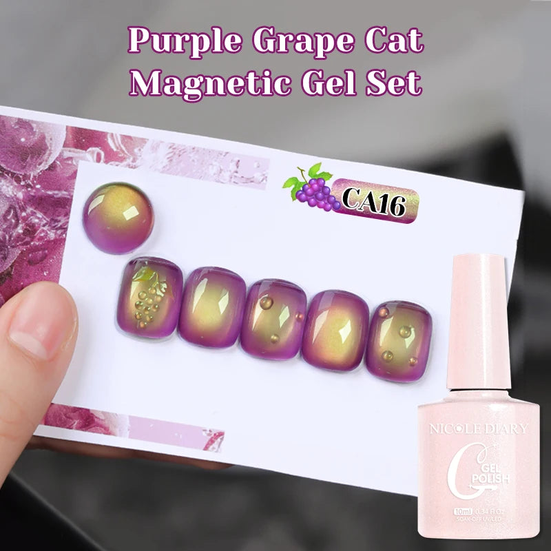 NICOLE DIARY Glass Beads Cat Magnetic Gel Nail Polish Spring Summer Gel Nail Sparkly Gel Varnish Soak off Nail Manicure Art