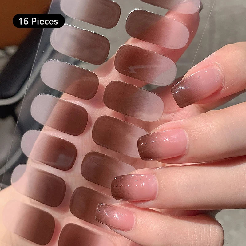 1pc DIY Baking-free Nail Stickers Long-Lasting Solid Color Fresh Flowers Christmas Autumn Nail Strips Patch Full Cover Decal