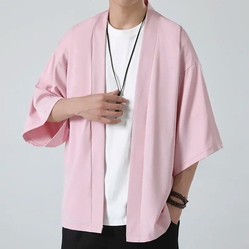 Japanese Costume Shirt Men Summer Kimono Harajuku Style Tops Coat Japan Haori Short Sleeve Traditional Loose Casual Shirt Yukata