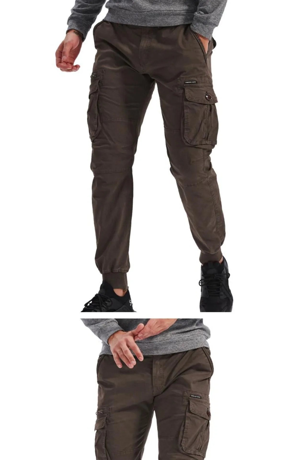 Spring Summer Men's Casual Fashion Work Pants Cuffed Multiple Pockets Slim Fit Youth Leisure Trousers Trendy Brand