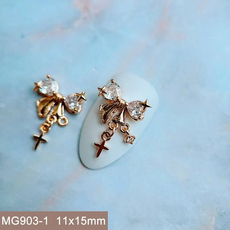 10pcs Summer Shell Starfish Cherry Zircon Crystals Metal Nails Jewelry Decorations Nail Art Accessories Charms Parts Supplies