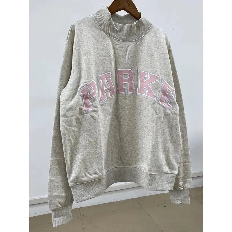 autumn winter Women's Pullover Hooded Sweatshirt with Letter Print and Zipper Closure