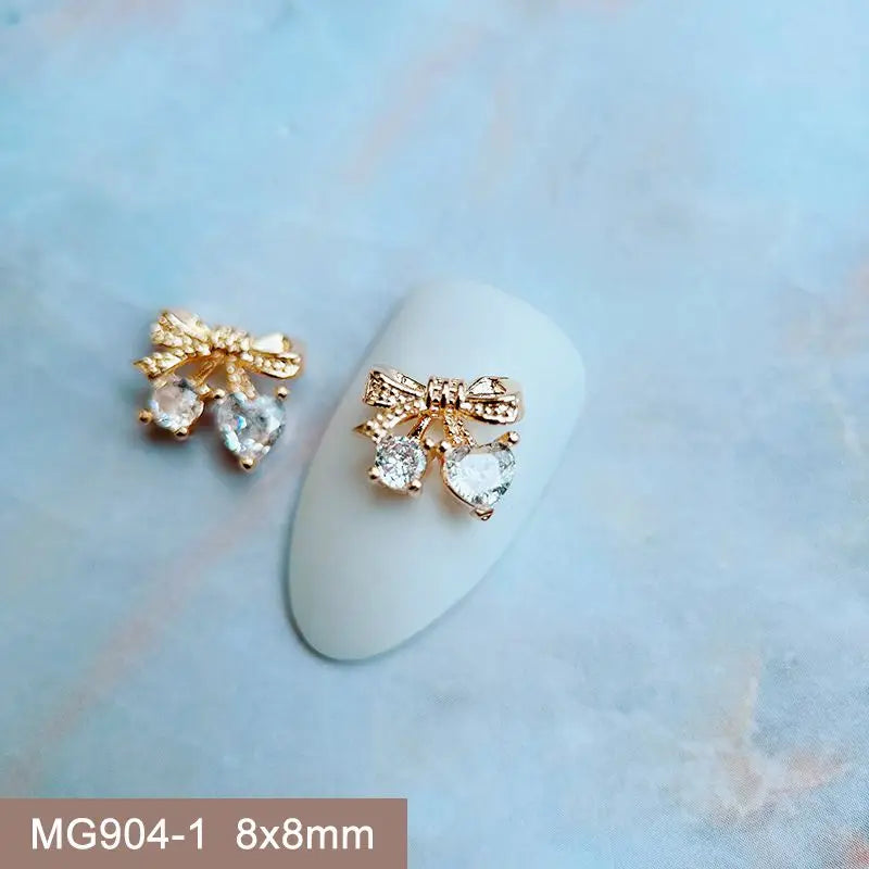 10pcs Summer Shell Starfish Cherry Zircon Crystals Metal Nails Jewelry Decorations Nail Art Accessories Charms Parts Supplies