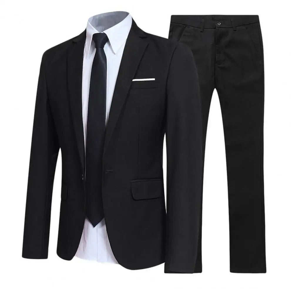 2026 Men's Business Casual Formal Dress Two-piece Suit Trendy Office Wedding Groom Suit Set Men Clothing Blazer Suits Pants Set