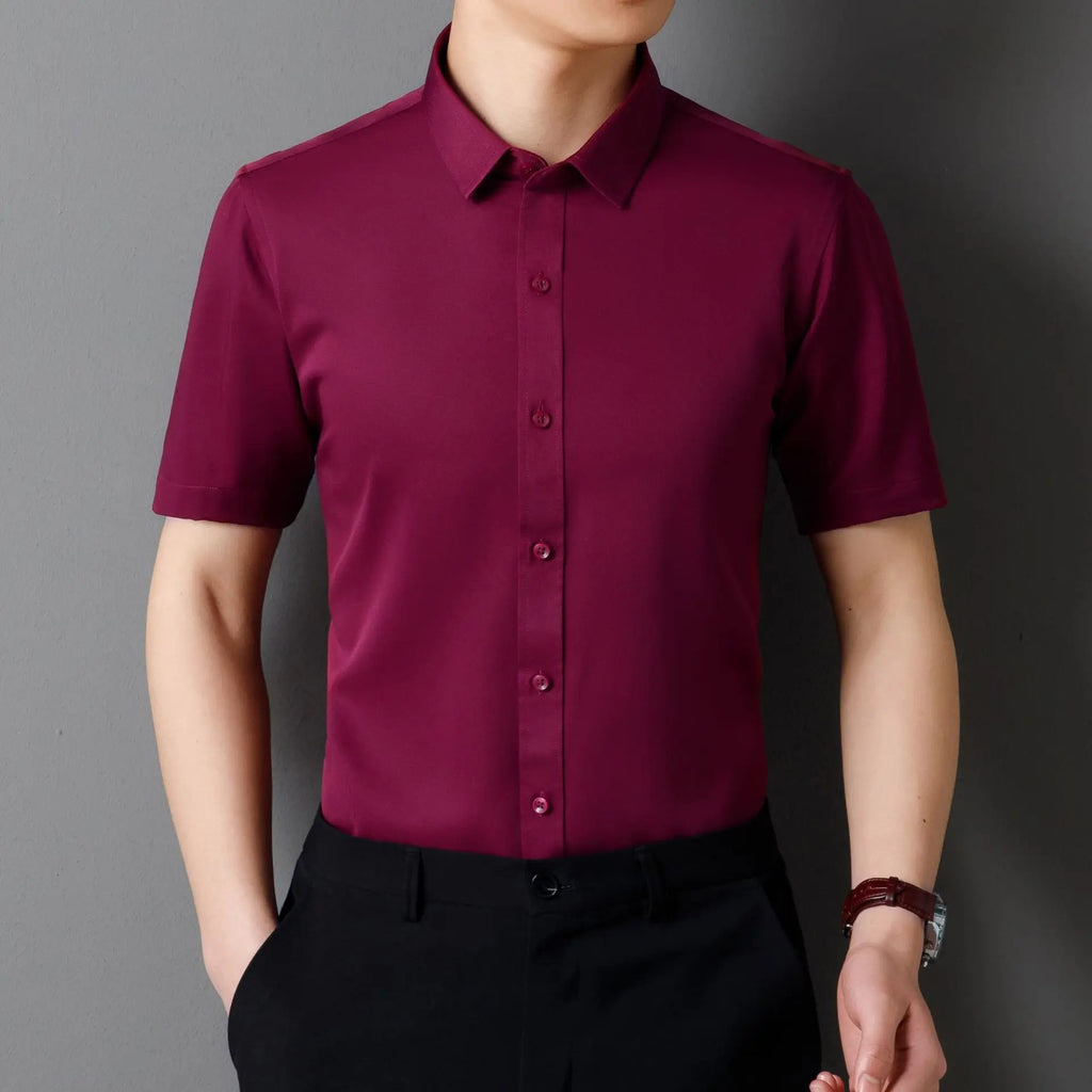 Men's Short Sleeve Shirts Summer Solid Color Polyester Turn Down Color Standard Fit Fashion Elegant Business Smart Dress Shirts