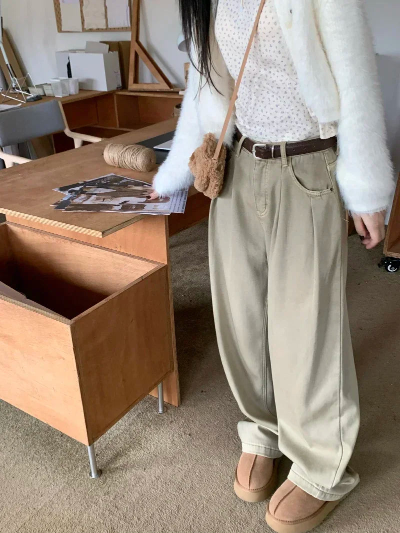 ZOENOVA Early 2024 Baggy Retro Jean Woman Nostalgic Loose Wide Leg Jeans White Pants Women Fashion Korean Pantalones De Mujer