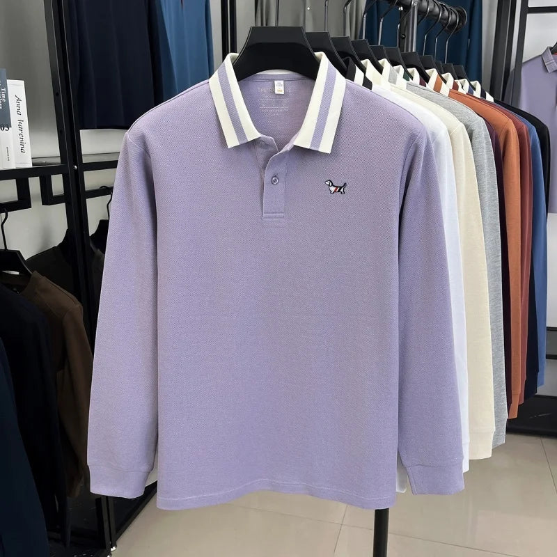 Luxury Brand Men's 100% Cotton Print Long Sleeve Polo Shirt Original Autumn Design Simple Trendy Business Lapel T-shirt Menswear