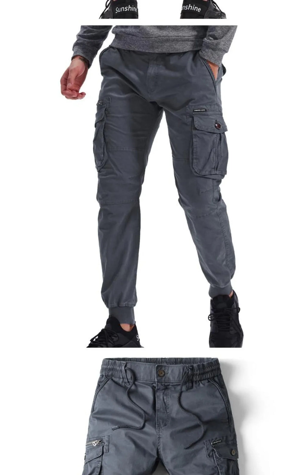 Spring Summer Men's Casual Fashion Work Pants Cuffed Multiple Pockets Slim Fit Youth Leisure Trousers Trendy Brand